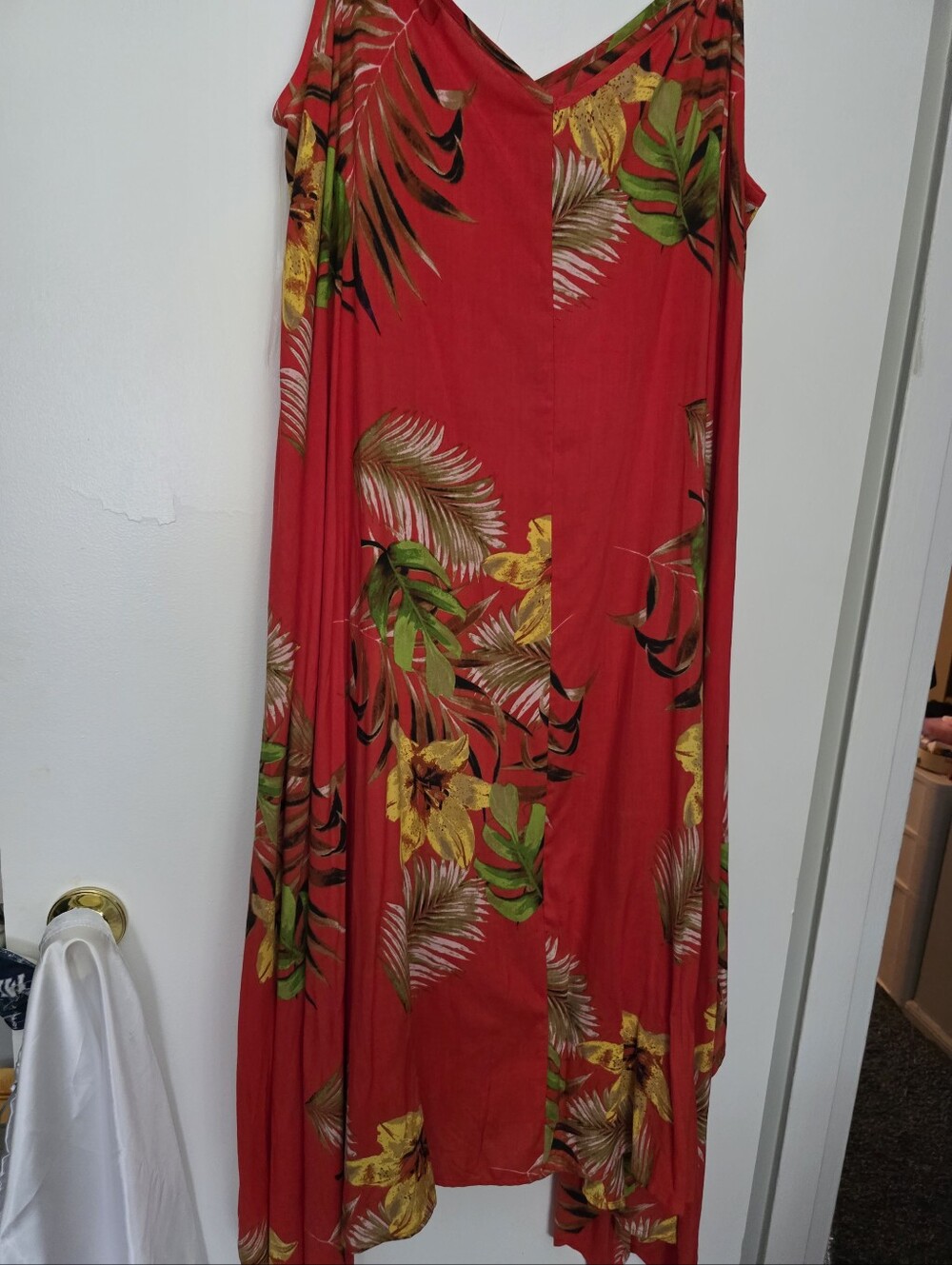 Tropical Red Floral Maxi Slip Dress Beauty Large Ptp 26 Width On Bottom Go To 44 - Picture 3 of 3